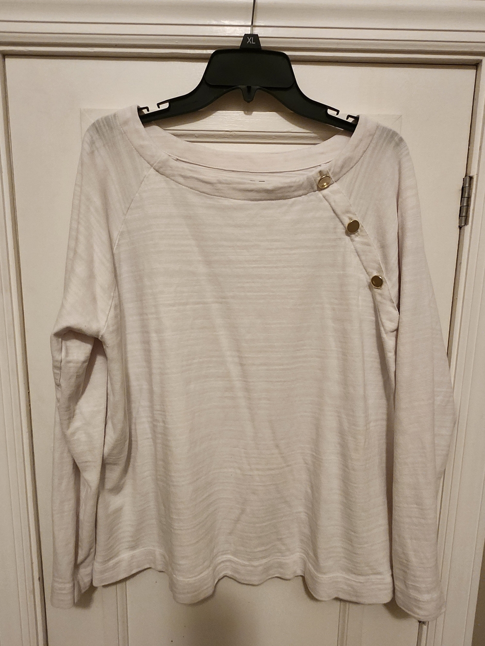 LOFT Cream Long Sleeve Top with Angled Gold Buttons